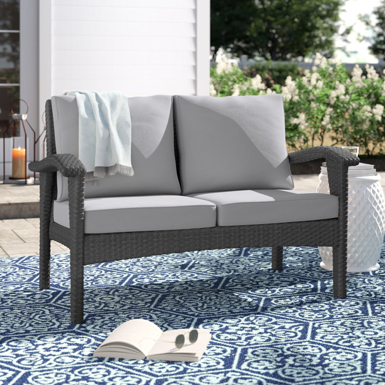 Winston Porter Belpasso 49'' Wide Outdoor Wicker Loveseat with Cushions